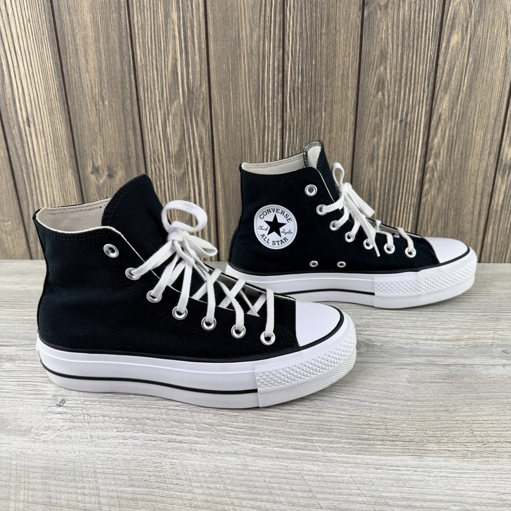 Converse Black and White Platform Chuck Taylor High Top Sneakers - Picture 7 of 13